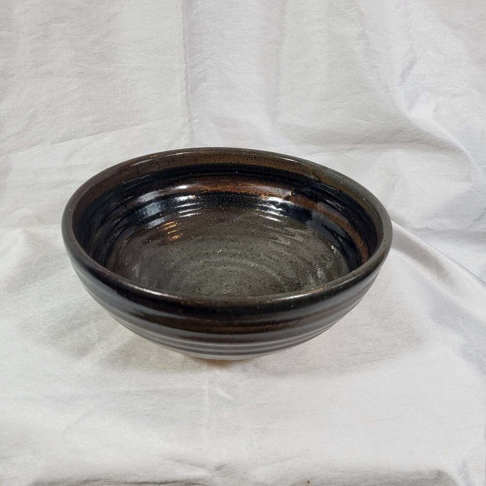Handmade Artisan Studio Pottery Serving Bowl 9 Inch Brown Glazed Stoneware